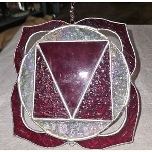 Lovely suncatcher/ wall decor Red & Iridescent Glass Abstract Design‎